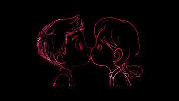 Neon frame effect, Kissing Face - Affection on black background video