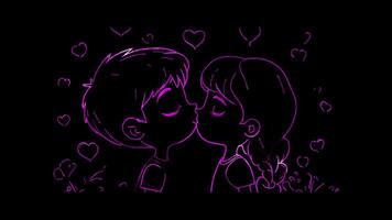Neon frame effect, Kissing Face - Affection on black background video