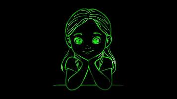 Neon frame effect, Thinking Face - Contemplation on black background video