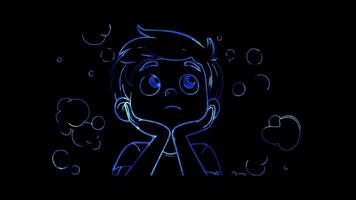 Neon frame effect, Thinking Face - Contemplation on black background video