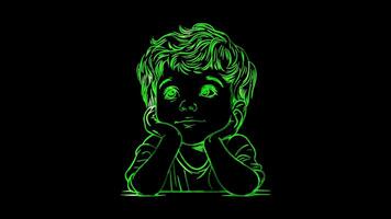 Neon frame effect, Thinking Face - Contemplation on black background video