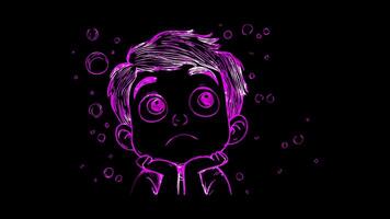 Neon frame effect, Thinking Face - Contemplation on black background video