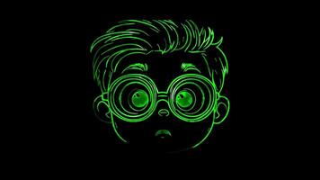 Neon frame effect, Nerd Face - Intelligence on black background video