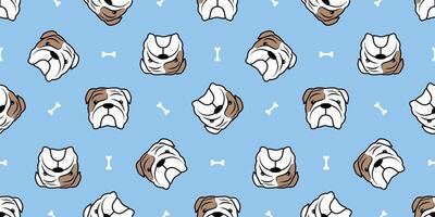Cute bulldog face with bone cartoon seamless pattern, illustration vector