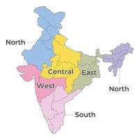 India zonal map with state boundaries vector