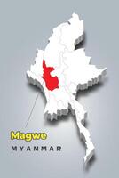 Magway location map in Myanmar 3d map vector