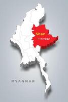 Shan state Myanmar location on Myanmar 3d map vector