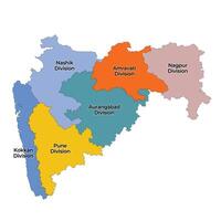 Maharashtra map region wise on white background vector