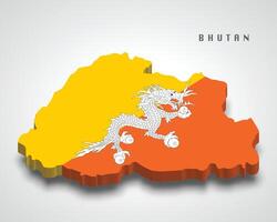 Bhutan 3d map with national flag on grey background vector