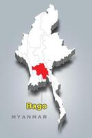 Bago state Myanmar location on Myanmar 3d map vector