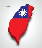 Taiwan 3d map with national flag on grey background vector