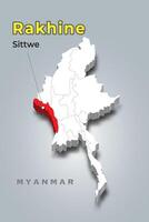 Myanmar 3d map with location of Rakhine vector