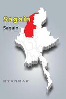 Sagain location on Myanmar 3d map vector