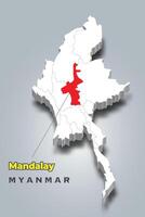 Myanmar 3d map with location of Mandalay vector
