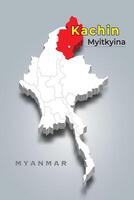 Kachin state Myanmar location on Myanmar 3d map vector