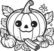 A pumpkin with leaves and leaves coloring pages vector