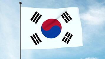 3D Illustration of The flag of South Korea, the Taegukgi, has three parts a white rectangular background, a red and blue Taegeuk in its centre, and four black trigrams, one in each corner. photo