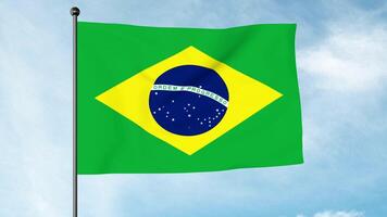 3D Illustration of The flag of Brazil, Verde e amarela, Auriverde, is a blue disc depicting a starry sky inscribed with the national motto Ordem e Progresso, within a yellow rhombus, on a green field photo
