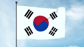 3D Illustration of The flag of South Korea, the Taegukgi, has three parts a white rectangular background, a red and blue Taegeuk in its centre, and four black trigrams, one in each corner. photo
