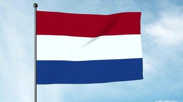 3D Illustration of The flag of the Netherlands is a horizontal tricolour of red, white, and blue. The current design originates as a variant of the late 16th century orange-white-blue Prinsenvlag, photo