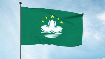 3D Illustration of the Macau Regional Flag is a green flag with five stars, lotus flower, bridge and seawater. photo