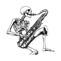 Skeleton Musician Playing a Saxophone in Monochrome Style Illustration on white background. vector