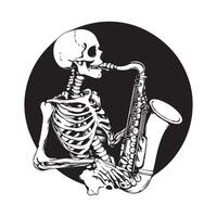Black and White Skeleton Musician Playing a Saxophone in Monochrome Style Illustration on white background. vector