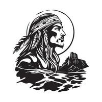 Apache Indian Logo Image Isolated Against a Landscape with Canyons Background vector