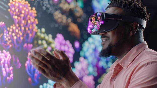 Augmented reality artist engages in virtual mural creation. Expanding art's horizons with digital innovation. photo