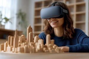 Virtual reality architect crafting a digital cityscape. photo
