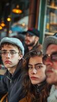 Close-up of diverse faces in mixed age group. photo