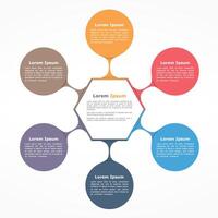 Circle diagram with six elements with icons and text, flow chart template, business infographics vector