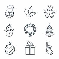 Set of 9 Basic Christmas line icons vector