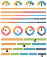 Round and horizontal indicators, gauges with different amount of sectors, infographic elements vector