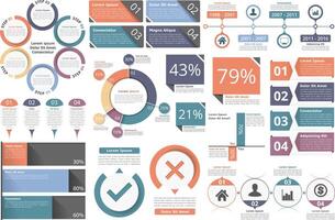 Infographic objects for presentation, reports, workflow - circle diagram, bar graph, pie chart, process diagram, timeline, objects with percents and text, business infographic elements vector