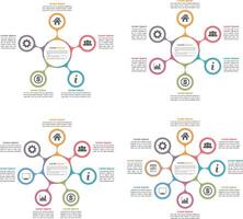 Circle diagrams with five, six, seven and eight elements, flow chart, business infographics vector