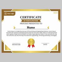 certificate template with elegant frame and gold color vector