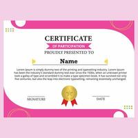 participation certificate template with elegant and modern pink frame vector