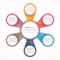 Circle diagram with six elements, steps or options, flowchart or workflow diagram template vector