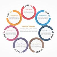 Circle diagram with seven elements, steps or options, flowchart or workflow diagram template vector