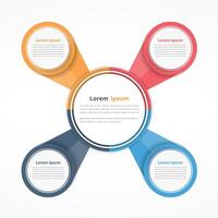 Circle diagram with four elements, steps or options, flowchart or workflow diagram template vector