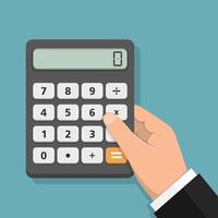 Hand with calculator, flat design vector