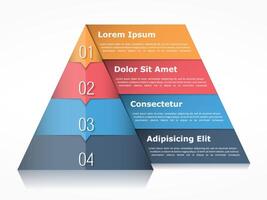 Pyramid chart with four elements with numbers and text, pyramid infographic template vector