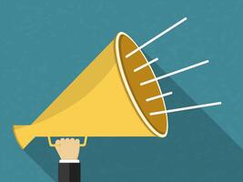 Hand with megaphone, flat design with long shadow vector