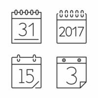 Calendar icons set, minimal line style vector