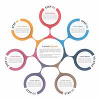 Circle diagram with seven elements, steps or options, flowchart or workflow diagram template vector