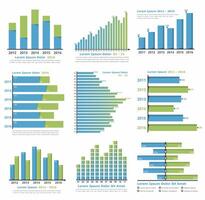 Graphs and charts templates for statistics or data visualization, set of 9 infographic templates for reports and presentations vector