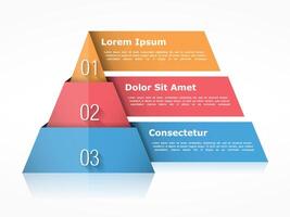 Pyramid chart with three elements with numbers and text, pyramid infographic template, pyramid diagram for presentations vector