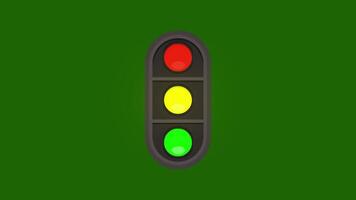 Traffic lights indicator turning on from red, yellow and green lights icons animation on green screen background video