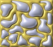 Yellow background with blue shiny shapes, 3D rendering illustration photo